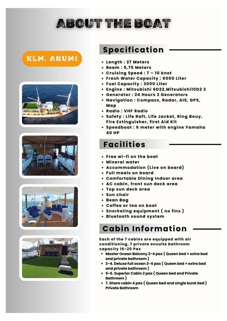Lombok komodo private boat tour specifications